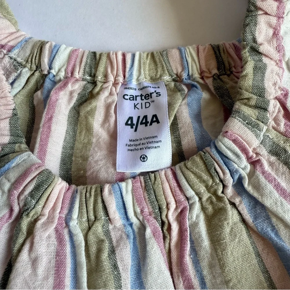 Girls CARTERS Pink/blue/green Striped Linen Tank Top Shirt 4/4A NWOT Spring